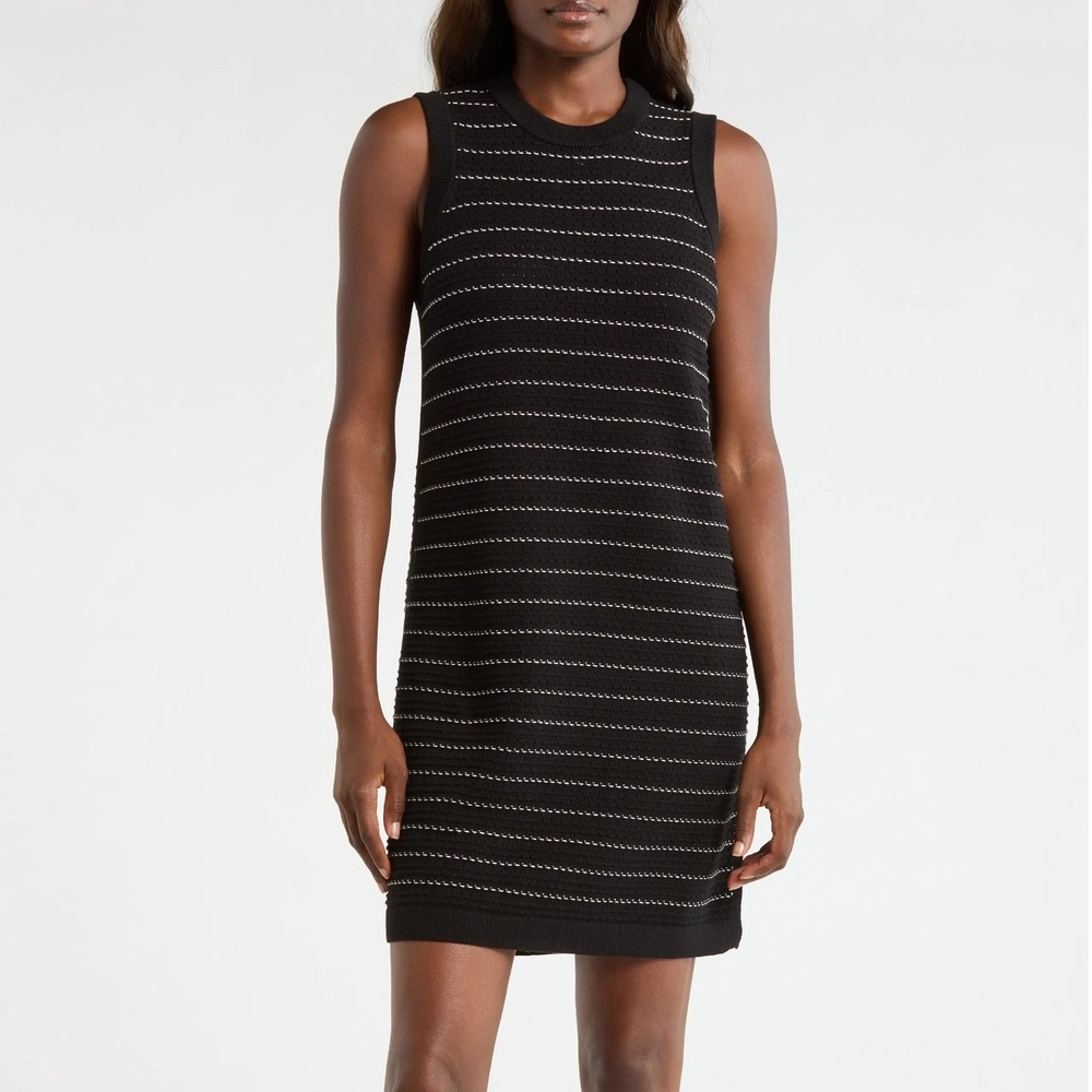 Varley Mindy Sleeveless Knit Stripe Dress Black White Medium New With Tags